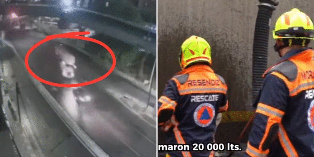 Pipa vuelca, choca contra poste y derrama 20 mil litros de gasolina sobre Periférico Sur